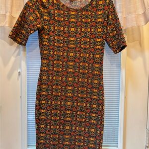 LuLaRoe Brown Orange Sheath Dress Short Sleeve Casual